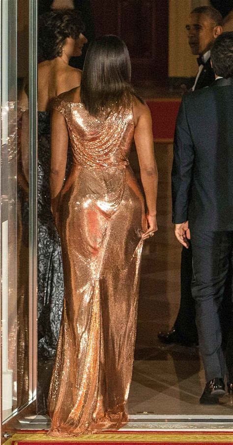 michelle obama versace dress|Obama rose gold Versace dress.